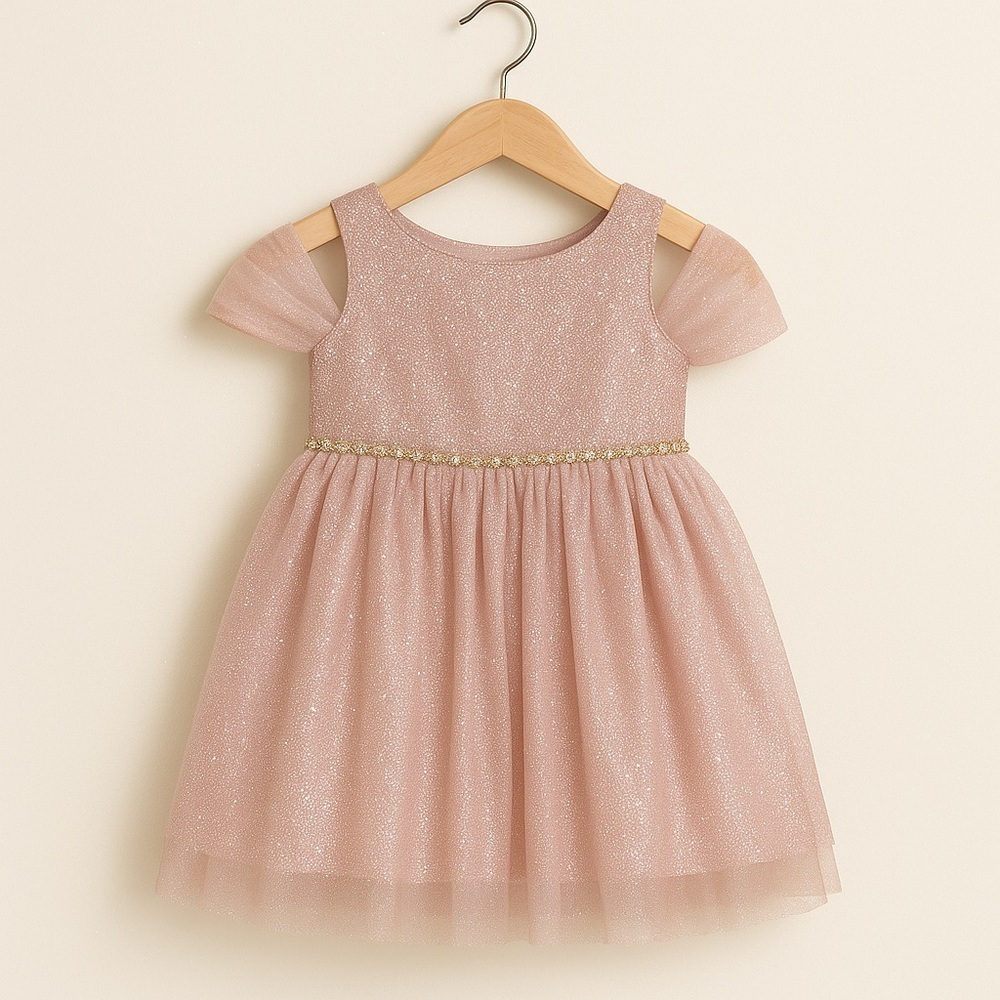 Bonnie Jean Girls 2T Pink Glitter Tulle Dress Formal Party Wedding NWT - Picture 1 of 9
